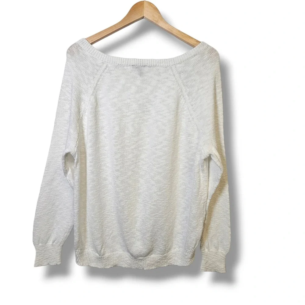 Express Sweater L Womens White Lace Up Shoulder Cotton Knit Cottagecore Coastal